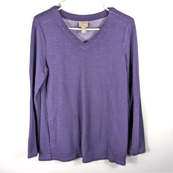 Chico’s 0 Purple V-Neck Long Sleeve Top Rayon Cotton Blend Soft Knit Shirt - Picture 1 of 4
